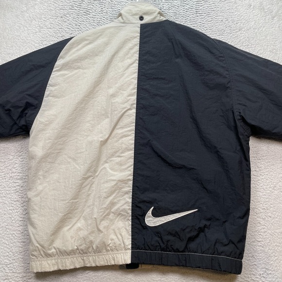 Nike Jacket Vintage Mens XL Big Swoosh Quilted Black White Full Zip - Picture 15 of 16